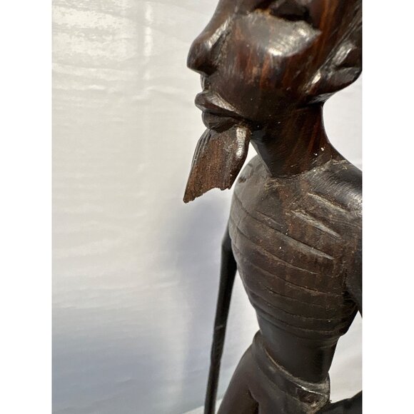 African Man Wood Sculpture with Cane 11" Tall Hand Carved In Tanganyika - Picture 3 of 10
